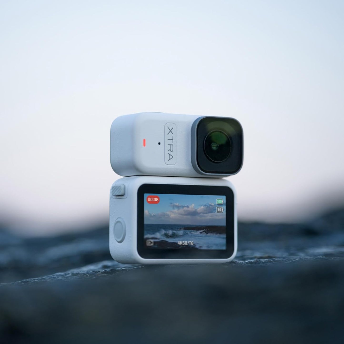 Xtra Atto Wearable 4K Action Camera (128GB), 54 G, Light and Compact, 1/1.3″ Sensor, 4K/60Fps Video, 220‑Min Max Recording, 5-Min Pre-Recording, Built-In Stabilization, 600Mb/S Fast Transfer