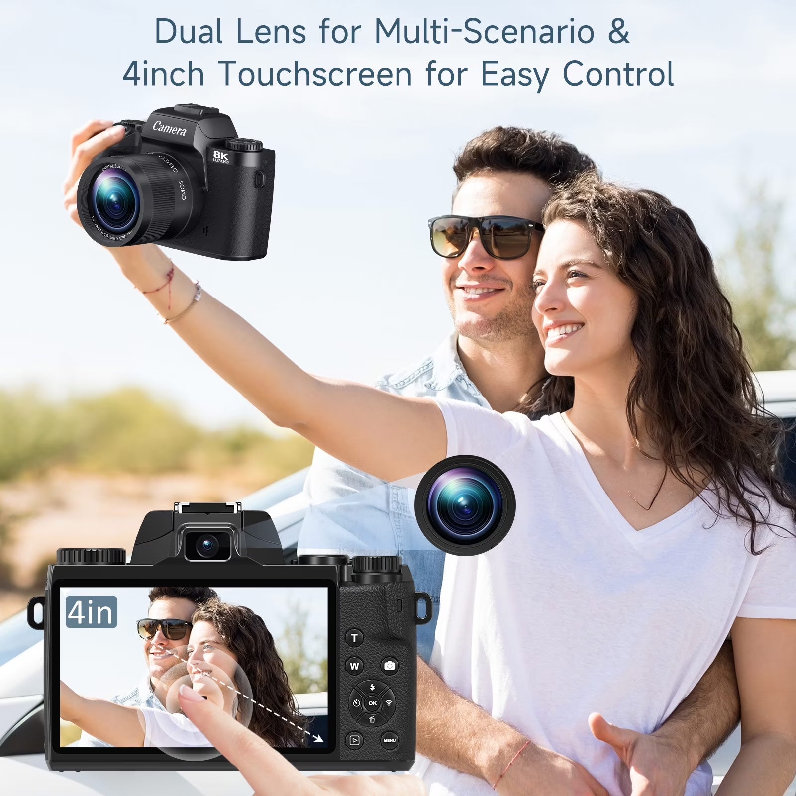 Digital Camera for Photography 8K Vlogging Camera for Youtube Dual-Lens 16X Digital Zoom Wifi Touchscreen with 3000Mah Battery & 32GB TF Card
