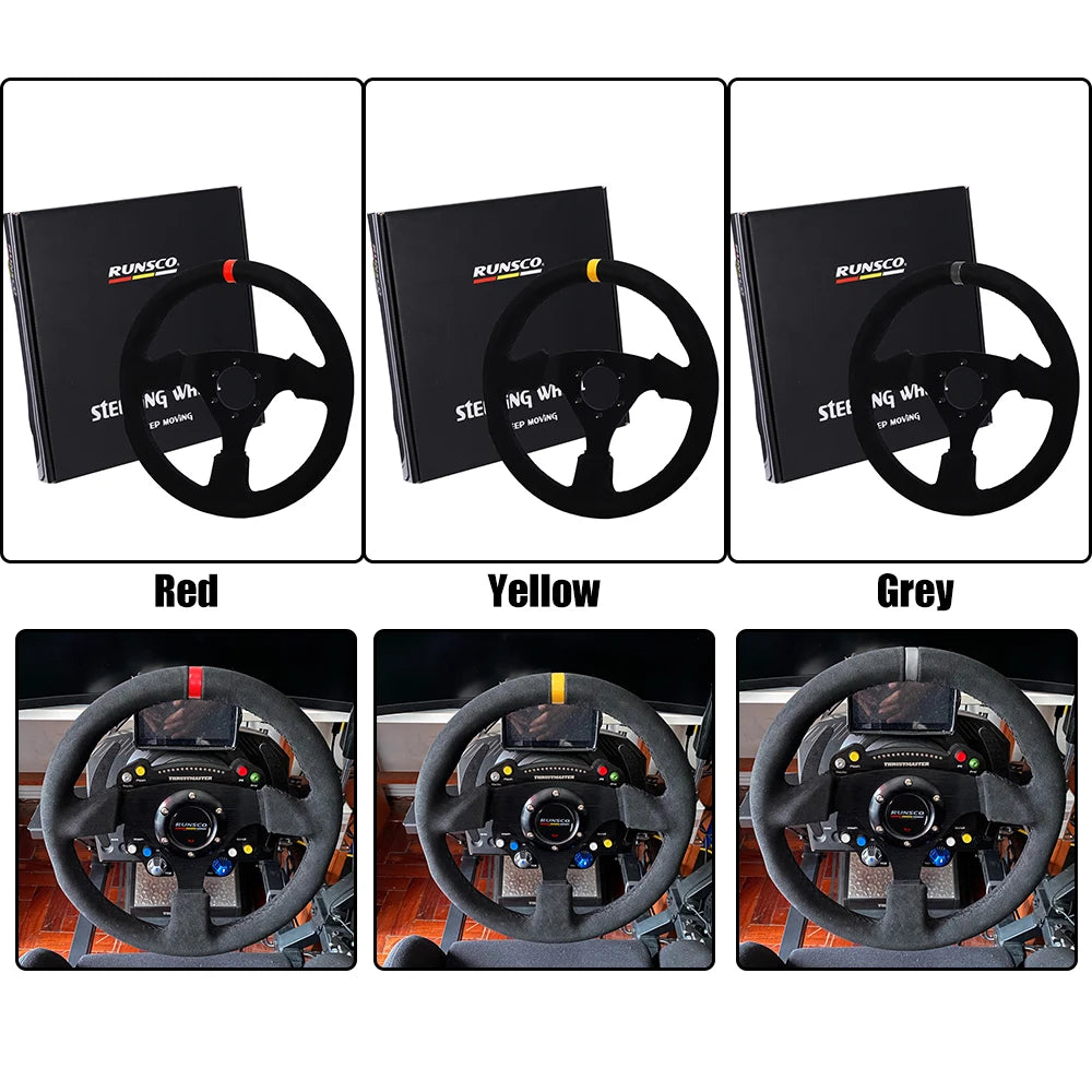Universal 330Mm Steering Wheel Suede Drift Sim Racing Game Steering Wheel Flat Aluminum Frame13Inch