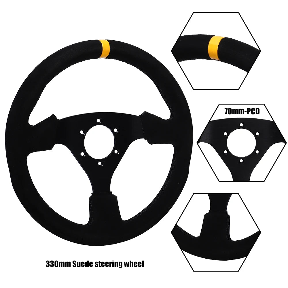 Universal 330Mm Steering Wheel Suede Drift Sim Racing Game Steering Wheel Flat Aluminum Frame13Inch