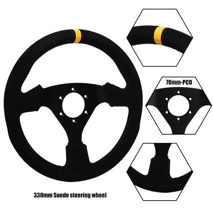 Universal 330Mm Steering Wheel Suede Drift Sim Racing Game Steering Wheel Flat Aluminum Frame13Inch
