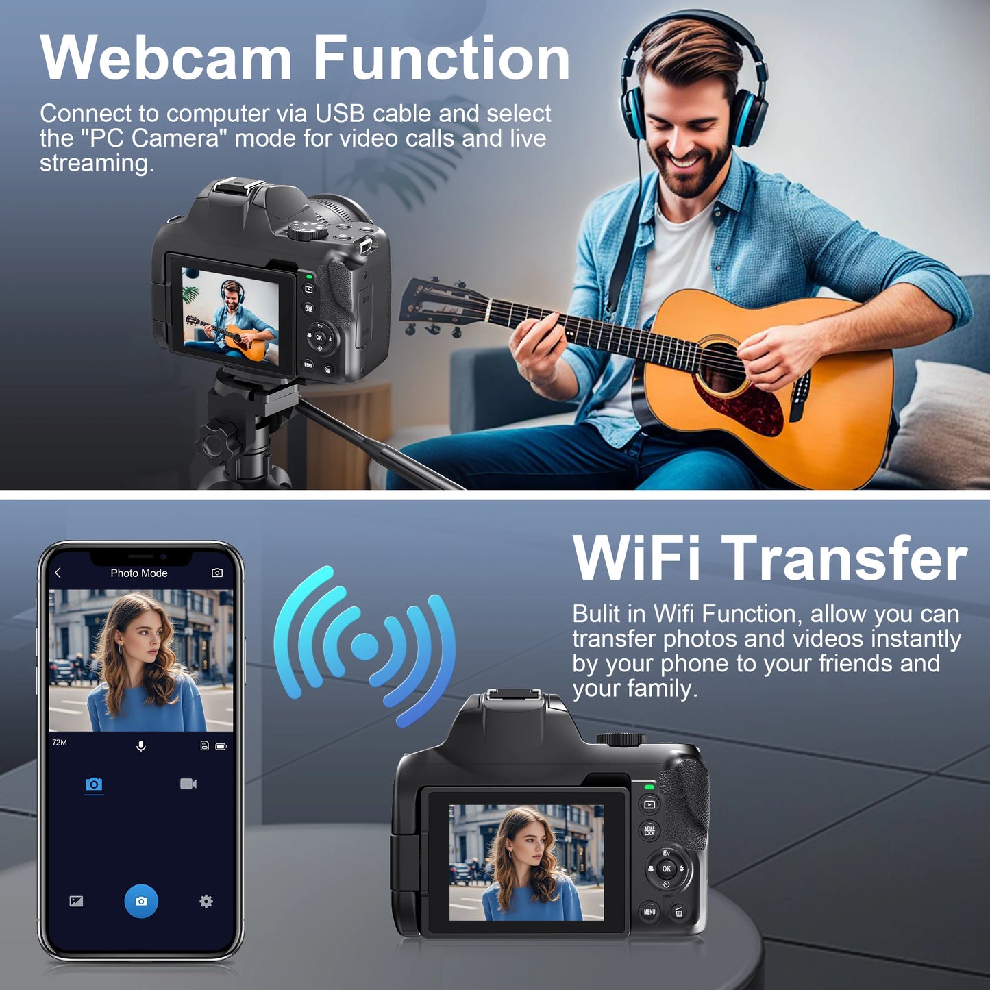 12X Optical Zoom Cameras for Photography Auto Focus 4K 72MP Digital Video Vlog Camera Wifi Livestream Camcorder 270°Flip Screen