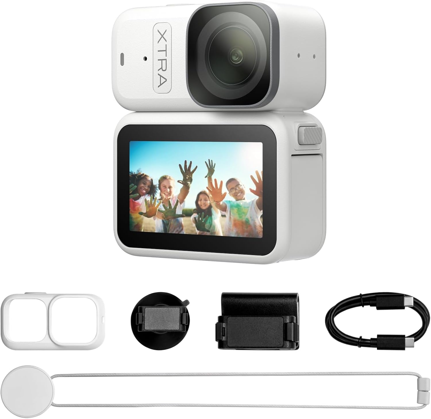 Xtra Atto Wearable 4K Action Camera (128GB), 54 G, Light and Compact, 1/1.3″ Sensor, 4K/60Fps Video, 220‑Min Max Recording, 5-Min Pre-Recording, Built-In Stabilization, 600Mb/S Fast Transfer