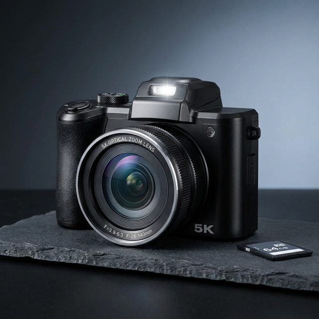 5K Digital Camera for Photography, 64MP Touch Screen Autofocus Vlogging Camera with Selfie Lens, 5X Optical Zoom, 64GB SD Card — Studio Shot