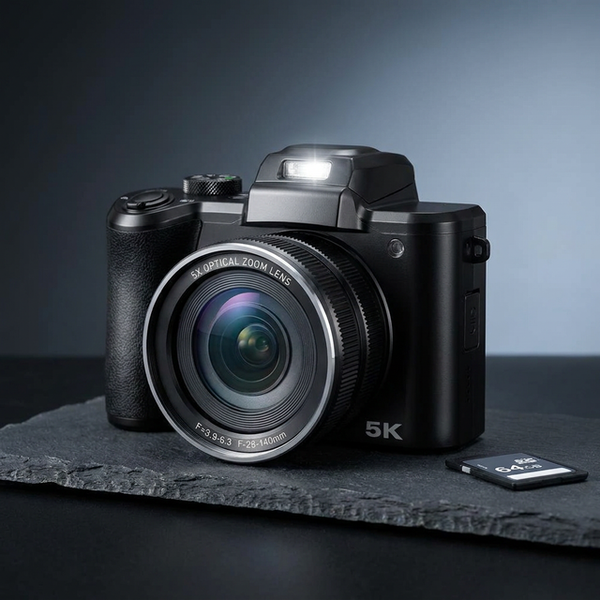 5K Digital Camera for Photography, 64MP Touch Screen Autofocus Vlogging Camera with Selfie Lens, 5X Optical Zoom, 64GB SD Card — Studio Shot