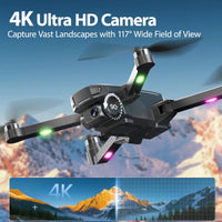 Drones with Camera for Adults 4K,  WF33 GPS Foldable FPV Drone with 4.5" LCD Screen on Controller, 8GB Card, under 249G, Brushless Motor, 2 Batteries, Gray