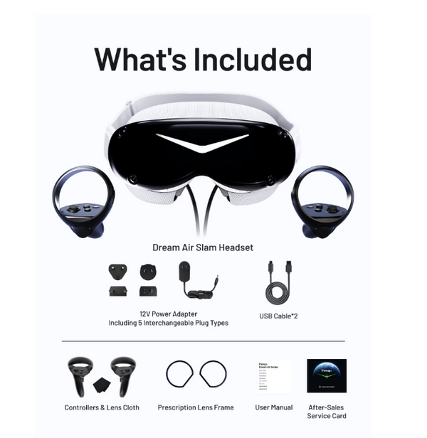 Pimax Dream Air SLAM PCVR Headset, 8K Sony Micro OLED, 110° FOV, Eye & Hand Tracking, 6DOF Controllers