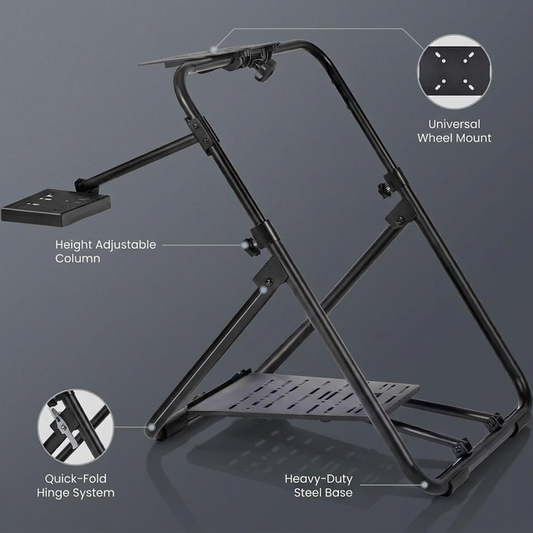 Foldable Racing Steering Wheel Stand, Height Adjustable Universal Base Heavy-Duty Formula Seating Portable — Lifestyle