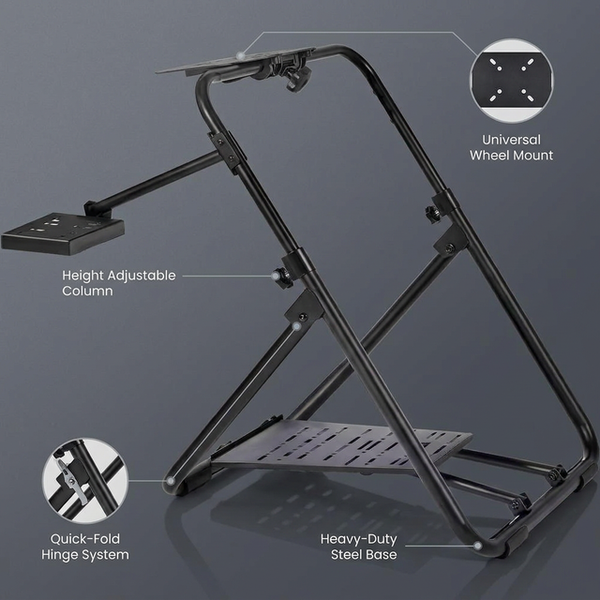Foldable Racing Steering Wheel Stand, Height Adjustable Universal Base Heavy-Duty Formula Seating Portable — Lifestyle