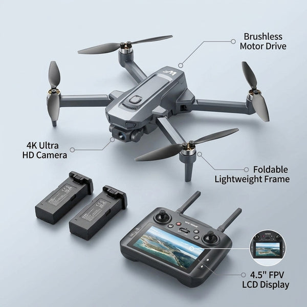 Drones with Camera for Adults 4K,  WF33 GPS Foldable FPV Drone with 4.5" LCD Screen on Controller, 8GB Card, under 249G, Brushless Motor, 2 Batteries, Gray — Lifestyle