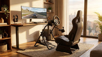 Foldable Racing Steering Wheel Stand, Height Adjustable Universal Base Heavy-Duty Formula Seating Portable — Lifestyle
